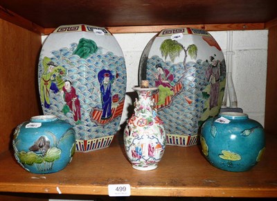 Lot 499 - Two Oriental vases, an Oriental pot and two ginger jars (5)