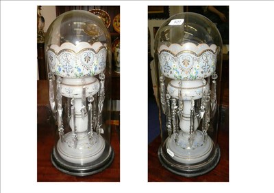 Lot 527 - Pair of Victorian lustre vases under domes