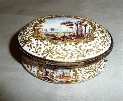 Lot 563 - 18th century enamelled oval box decorated with a landscape (a.f.)