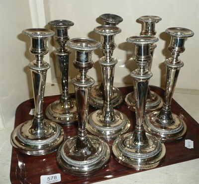 Lot 578 - Eight silver plated candlesticks