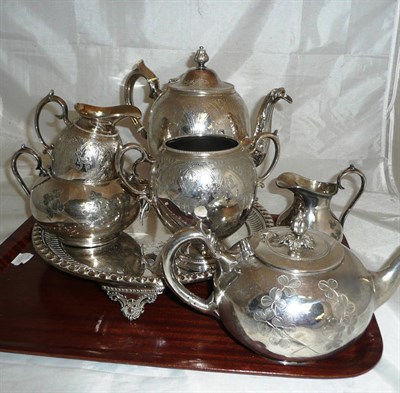 Lot 599 - Elkington & Co plated tea set, plated tray and another plated tea set