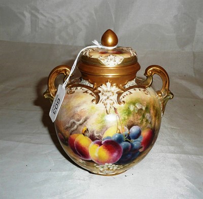 Lot 603 - A Royal Worcester fruit study twin handled vase signed Ricketts (restored)