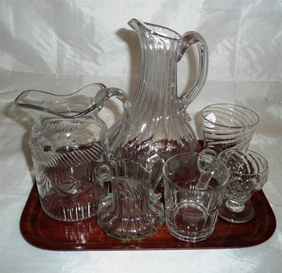 Lot 625 - Tray of glassware, including 19th century jugs etc