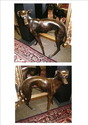 Lot 668 - A pair of modern bronze greyhounds