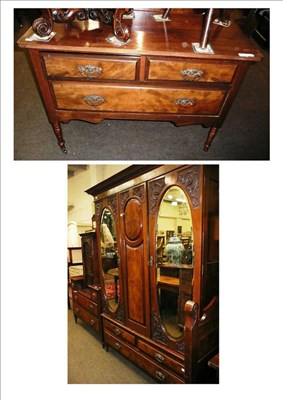 Lot 680 - Early 20th century walnut bedroom suite, comprising bedstead, wardrobe, dressing table and a...