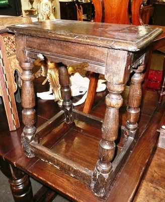 Lot 710 - An oak rectangular joint stool with baluster legs joined by plain stretchers, basically 17th...