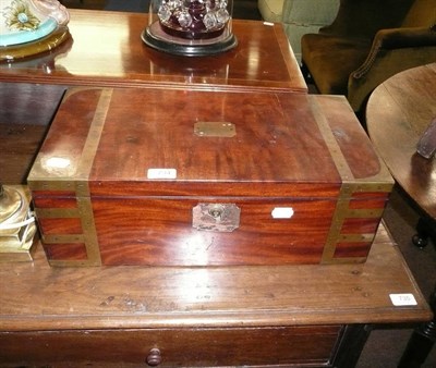 Lot 734 - 19th century mahogany and brass bound writing slope, engraved plaque "Reverend John Headlam"