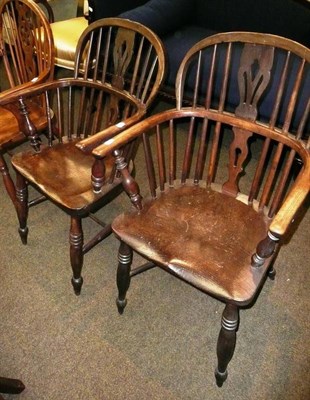 Lot 754 - A near pair of ash and elm Windsor chairs