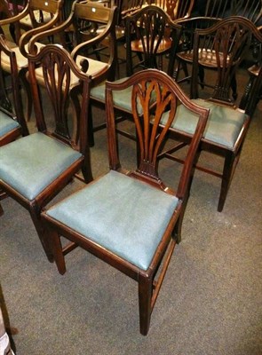 Lot 763 - A set of five George III chairs with fan-shaped splat below arched cresting rail, and five...