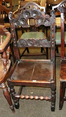 Lot 766 - Carved oak Yorkshire dining chair with crescent carved top rail