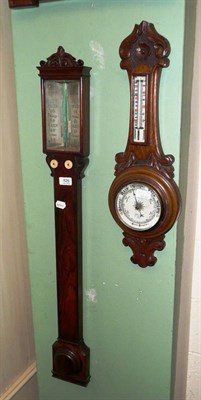 Lot 826 - A rosewood stick barometer and an aneroid barometer