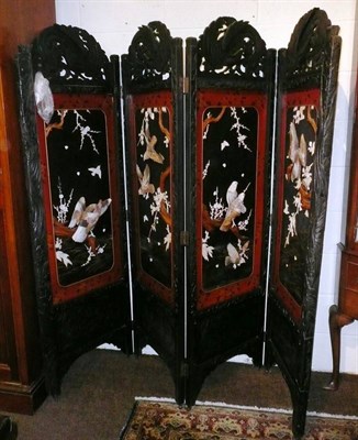 Lot 831 - A Japanese Shibayama and lacquered four leaf screen (losses)