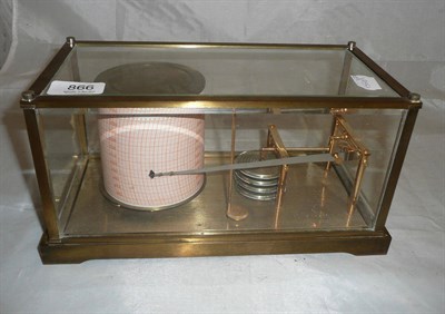 Lot 866 - A French barograph, 20th century, with four diaphragms, index arm and barrel, the brass case...