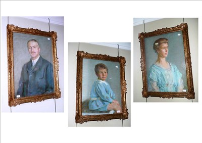 Lot 902 - A set of three original pastel portraits by Claude M Horsfall "The Huddlestone Family of Gaydon...