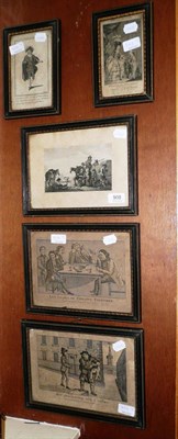 Lot 908 - Five 18th century black and white engravings including two humorous