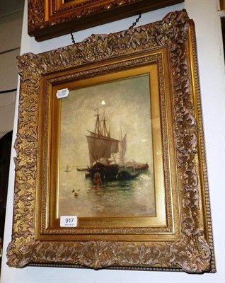 Lot 917 - Follower of Clara Montalba, Oil on board ships on a lagoon bears a signature Clara Montalba