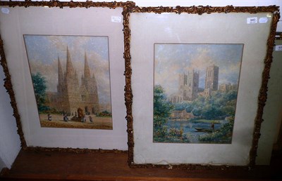 Lot 940 - Pair of gilt framed watercolours, Henry Schafer, Litchfield and Durham cathedral