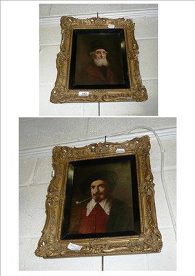 Lot 942 - A pair of gilt framed oils on canvas, a bearded man and a man smoking a pipe, by L Kolozsvary