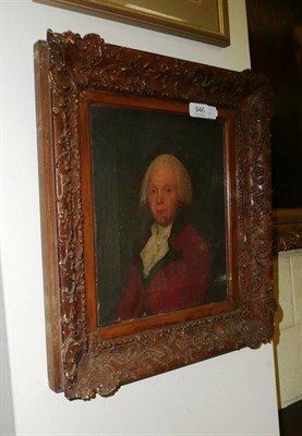 Lot 946 - 19th century oil on canvas, portrait of a gentleman wearing a red jacket