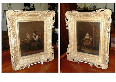 Lot 947 - Pair of Dutch panels in 18th century carved frames