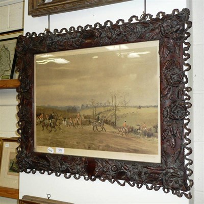 Lot 952 - Ornate leather frame with sporting print