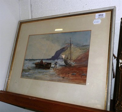 Lot 959 - W Duncan, beach scene with figures and boats (watercolour)