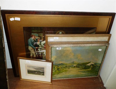 Lot 966 - Watercolour of Coniston Water by A D Bell, and three prints, and a watercolour by Albert Rosser