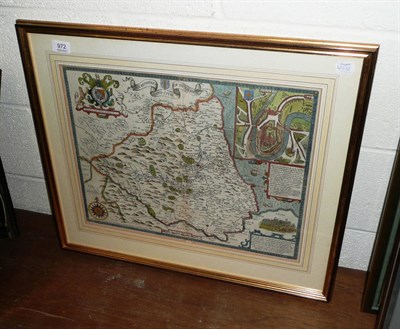 Lot 972 - John Speede, map of Durham, 17th century, hand-coloured, mounted, framed, glazed front and rear