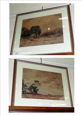 Lot 974 - Frederick Lawson (Fred Lawson) pair of watercolours "Chickens near trees" and "Moorland with trees"