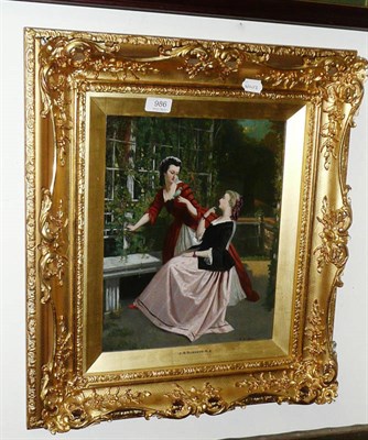 Lot 986 - After John Bagnold Burgess RA (19th century), portrait of two Victorian ladies, oil, in gilt frame