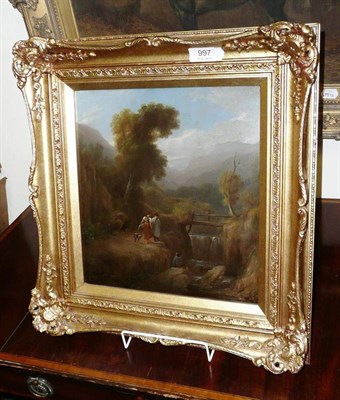 Lot 997 - Joseph Rhodes, figures in a landscape, oil on board