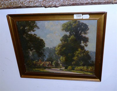 Lot 1000 - Arthur Spooner oil painting of a country lane with woodland