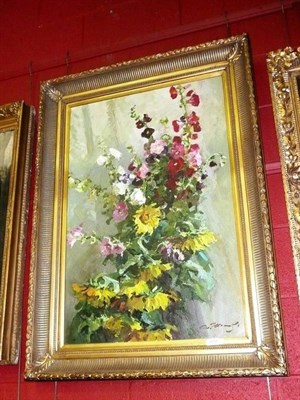 Lot 1010 - Anatoly Shapovalov (b.1949) Russian, Sunflowers and Digitalis, signed in cyrillic (lower...