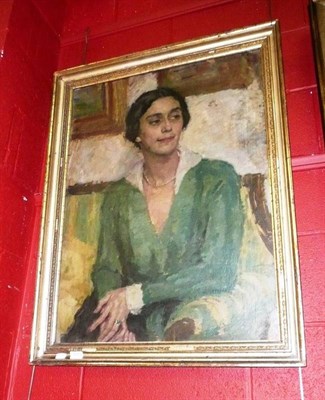 Lot 1013 - Dame Ethel Walker oil on canvas of a lady in green dress