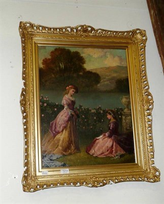 Lot 1014 - Follower of Edward John Cobbett (1815-1899), portrait of two young ladies with mountains in the...