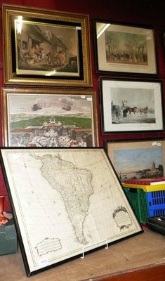 Lot 1015 - Ten assorted antique prints, mostly landscapes and a American map dated 1750