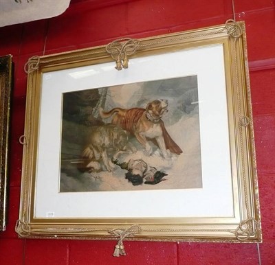 Lot 1016 - Baxter colour print, St Bernards rescuing an avalanche victim