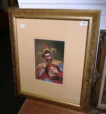 Lot 1027 - Gilt framed watercolour drawing, "The Jester"