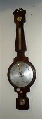 Lot 1048 - A mahogany wheel barometer, circa 1850, with swan neck pediment, hygrometer, thermometer box,...