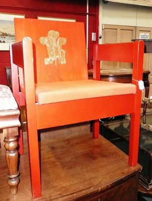 Lot 1092 - Red-painted investiture chair, by Prince Charles by Caernarvon Castle