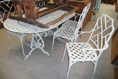 Lot 1095 - Metal garden table with six matching chairs