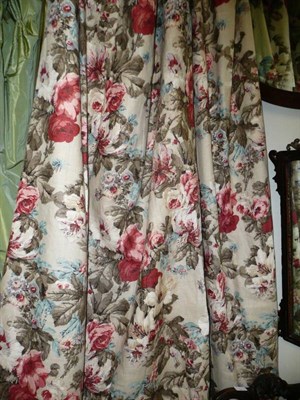 Lot 1118 - Pair of floral printed linen "Mrs Monroe" curtains, lined and interlined, 245cm drop and...