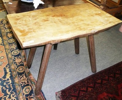 Lot 1130 - A Colin "Beaverman" Almack oak pub table, on four octagonal legs, with carved beaver signature 93cm