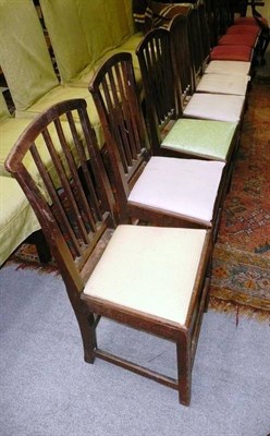 Lot 1135 - Six provincial oak slat back dining chairs