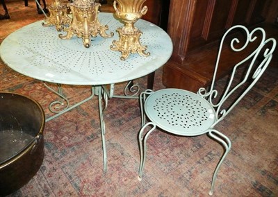 Lot 1151 - French garden table and two metal chairs