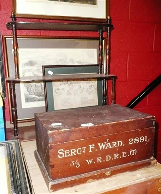 Lot 1172 - A First World War pine box 'Sergt. F Ward 2891 3/3 WRD RE (T)', two black and white engravings...