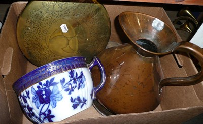 Lot 1184 - Large brass gong, copper jug and pot