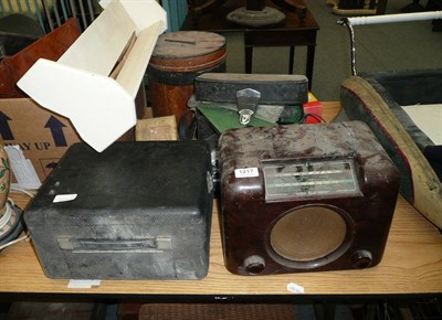 Lot 1217 - Various book troughs, decanter stands, flower bins, Bakelite radio, pond yacht