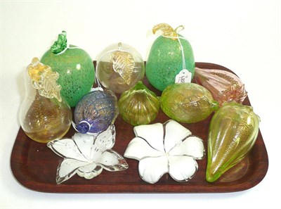 Lot 7 - Nine Venetian glass fruit and two flowers