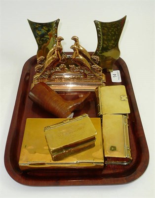 Lot 14 - Victorian brass book-shaped snuff box dated 1869, three others, a treen boot, a pair of boot...
